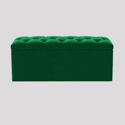 137Cm Luna Chesterfield Ottoman Storage Box - Forest Green Plush Velvet Upholstered Blanket Box - image 1