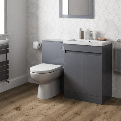 Affine Bathroom Vanity Unit Basin Sink Toilet Wc 600mm Furniture Storage Modern Grey - image 1
