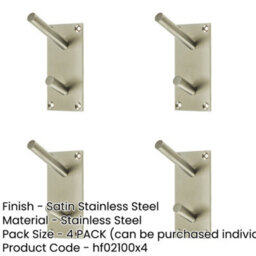 Loops 4 Pack Premium Satin Stainless Steel Hat And Coat Hook - 94X46mm - Wall Mounted Clothing Hook - thumbnail 2