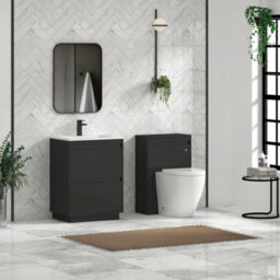 Royal Bathrooms Orion 600mm Matt Obsidian Black 2 Drawer Floor Standing Vanity Unit With Stone Basin & Black Strip - thumbnail 3