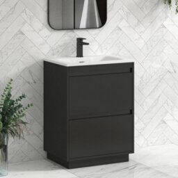 Royal Bathrooms Orion 600mm Matt Obsidian Black 2 Drawer Floor Standing Vanity Unit With Stone Basin & Black Strip - thumbnail 5
