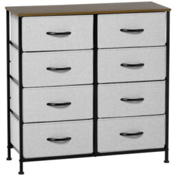Homcom 8 Drawer Fabric Chest Of Drawers W/ Wooden Top For Hallway Grey - thumbnail 2