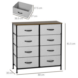 Homcom 8 Drawer Fabric Chest Of Drawers W/ Wooden Top For Hallway Grey - thumbnail 3