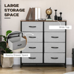 Homcom 8 Drawer Fabric Chest Of Drawers W/ Wooden Top For Hallway Grey - thumbnail 4