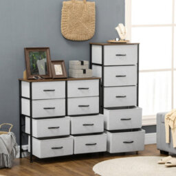 Homcom 8 Drawer Fabric Chest Of Drawers W/ Wooden Top For Hallway Grey - thumbnail 7