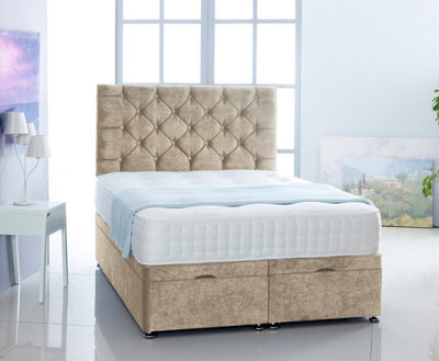 Comfy Deluxe Cream  Naples Foot Lift Ottoman Bed With Memory Spring Mattress And   Studded Headboard 6.0 Ft Super King - image 1