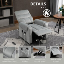 Homcom Power Lift Chair, Rise And Recliner Chair With Remote Control, Grey - thumbnail 7