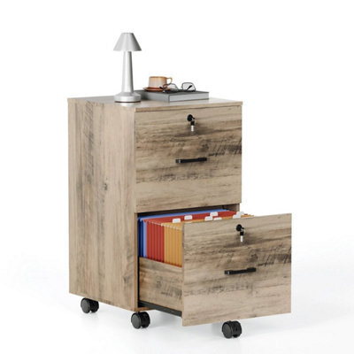 2 Drawer Filing Cabinet On Wheels Wooden Storage Cabinet With Lockable Oak - image 1