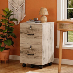 2 Drawer Filing Cabinet On Wheels Wooden Storage Cabinet With Lockable Oak - thumbnail 3