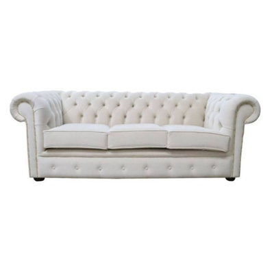 Chesterfield Handmade 3 Seater Sofa Passion Ivory Velvet Fabric In Classic Style - image 1