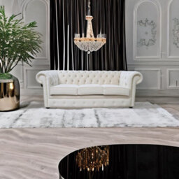 Chesterfield Handmade 3 Seater Sofa Passion Ivory Velvet Fabric In Classic Style - thumbnail 4