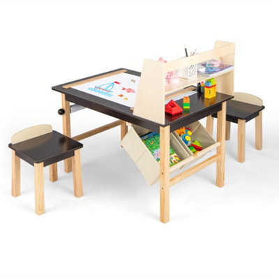 Costway Kids Table & Chair Set Children Wooden Toddler Drawing Art Desk W/ 2-Tier Shelf - image 1