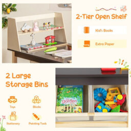 Costway Kids Table & Chair Set Children Wooden Toddler Drawing Art Desk W/ 2-Tier Shelf - thumbnail 6