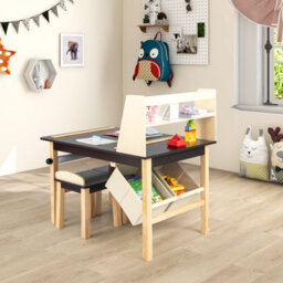 Costway Kids Table & Chair Set Children Wooden Toddler Drawing Art Desk W/ 2-Tier Shelf - thumbnail 5