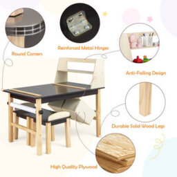 Costway Kids Table & Chair Set Children Wooden Toddler Drawing Art Desk W/ 2-Tier Shelf - thumbnail 7