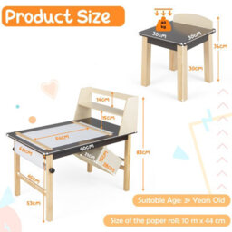 Costway Kids Table & Chair Set Children Wooden Toddler Drawing Art Desk W/ 2-Tier Shelf - thumbnail 3