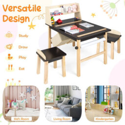Costway Kids Table & Chair Set Children Wooden Toddler Drawing Art Desk W/ 2-Tier Shelf - thumbnail 9