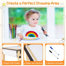 Costway Kids Table & Chair Set Children Wooden Toddler Drawing Art Desk W/ 2-Tier Shelf - thumbnail 8