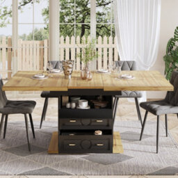 Abrihome Extendable Wooden Dining Table 110 To 140 X 80 X 75 Cm, Seats 6 Persons With Extendable Top, Wood Grain Finish For Kitchen - thumbnail 3