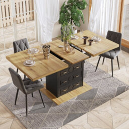 Abrihome Extendable Wooden Dining Table 110 To 140 X 80 X 75 Cm, Seats 6 Persons With Extendable Top, Wood Grain Finish For Kitchen - thumbnail 4