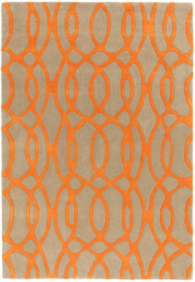 Handmade Wool Rug, Luxurious Rug For Bedroom, Luxurious Dining Room Rug, Modern Wool Rug, Orange Rug-120Cm X 170Cm - image 1