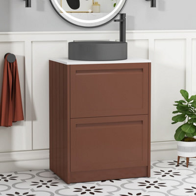Royal Bathrooms Royal Bathroom Elmore 600mm Terracotta Clay Freestanding Bathroom Vanity Unit 2 Drawer Plain White Worktop With Art Round Basin - image 1