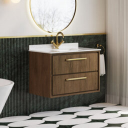 Hudson Reed Lille Wall Hung Two Drawer Contemporary Vanity Unit With Marble Top & Basin In Antique Oak, 820 X 470mm - thumbnail 4