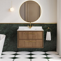 Hudson Reed Lille Wall Hung Two Drawer Contemporary Vanity Unit With Marble Top & Basin In Antique Oak, 820 X 470mm - thumbnail 5