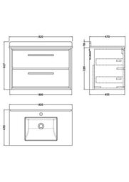 Hudson Reed Lille Wall Hung Two Drawer Contemporary Vanity Unit With Marble Top & Basin In Antique Oak, 820 X 470mm - thumbnail 6