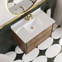 Hudson Reed Lille Wall Hung Two Drawer Contemporary Vanity Unit With Marble Top & Basin In Antique Oak, 820 X 470mm - thumbnail 3