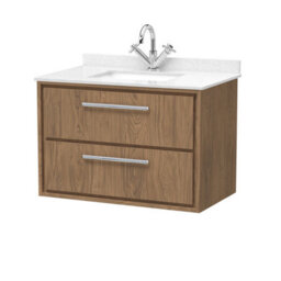 Hudson Reed Lille Wall Hung Two Drawer Contemporary Vanity Unit With Marble Top & Basin In Antique Oak, 820 X 470mm - thumbnail 1