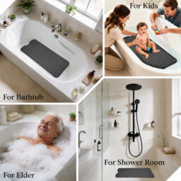 Aspire Homeware Black Shower Bath Mat Non-Slip With Suction Cups Grip Drain Holes Machine Washable (L)70Cm X (W)38Cm - thumbnail 7