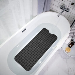 Aspire Homeware Black Shower Bath Mat Non-Slip With Suction Cups Grip Drain Holes Machine Washable (L)70Cm X (W)38Cm - thumbnail 2