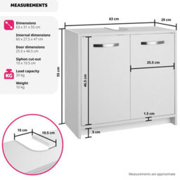 Tectake Vanity Unit Katalina - Spacious Sink Cabinet, Wing Doors, 63 X 31 X 55 Cm - White - thumbnail 6