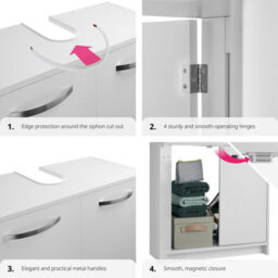 Tectake Vanity Unit Katalina - Spacious Sink Cabinet, Wing Doors, 63 X 31 X 55 Cm - White - thumbnail 4