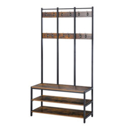 Homcom Entryway Coat Rack Hall Tree Shoe Bench 3 In 1 Design Metal Storage Rack - thumbnail 2