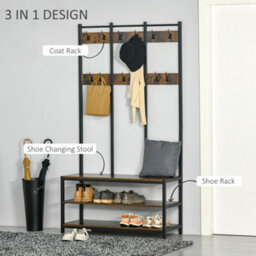 Homcom Entryway Coat Rack Hall Tree Shoe Bench 3 In 1 Design Metal Storage Rack - thumbnail 4