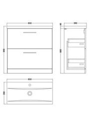 Balterley Contemporary Bathroom Floor Standing 2 Drawer Vanity Unit & Mid-Edge Ceramic Basin, Satin Grey, 800 mm - thumbnail 8