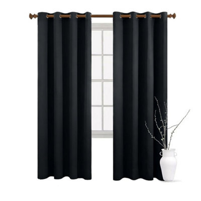 Aspire Homeware Plain Room Darkening Blackout Eyelet Curtain Pair Black (W) 228Cm X (D)228Cm With Tie Back Pair - image 1