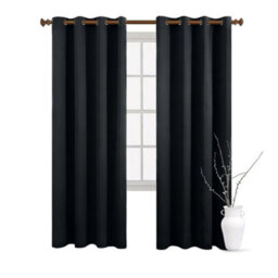 Aspire Homeware Plain Black - Room Darkening Blackout Eyelet Curtain Pair (W) 228Cm X (D)228Cm With Tie Back Pair