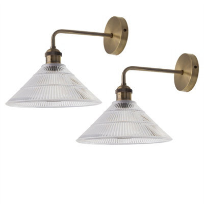 First Choice Lighting Set Of 2 Isaac - Antique Brass Wall Lights With Fluted Glass Shades - image 1