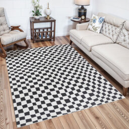Livabliss Freud-Modern Black Ivory High Pile Checkered Living Dining Bedroom Rug 120 X 170 Cm Easy Care, Non Shedding - thumbnail 2