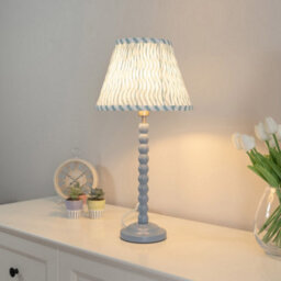Valuelights Bobbles Powder Blue Bobbin Table Lamp With Green Arrow Pleated Shade - thumbnail 5