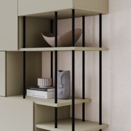 Decortie Modern Key Bookcase 5-Doors Storage Cabinet And Minimal Open Shelves Display Unit Metal Legs 84(W)X175(H)Cm Ash Green - thumbnail 5