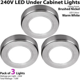 3-Pack Brushed Nickel Led Under Cabinet Lights - Warm White - 240V Mains Powered - thumbnail 2