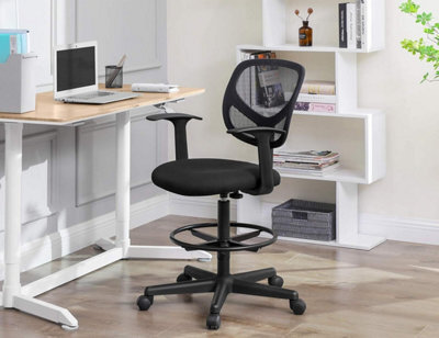 Songmics Drafting Stool Chair With Armrest, Mesh Office Chair, Ergonomic Painting Chair With Height Adjustable Footrest - image 1