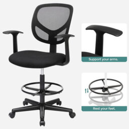 Songmics Drafting Stool Chair With Armrest, Mesh Office Chair, Ergonomic Painting Chair With Height Adjustable Footrest - thumbnail 5