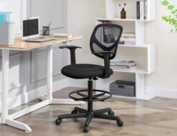 Songmics Drafting Stool Chair With Armrest, Mesh Office Chair, Ergonomic Painting Chair With Height Adjustable Footrest