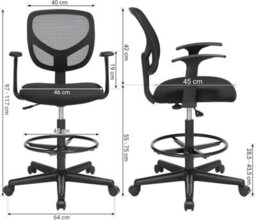 Songmics Drafting Stool Chair With Armrest, Mesh Office Chair, Ergonomic Painting Chair With Height Adjustable Footrest - thumbnail 7
