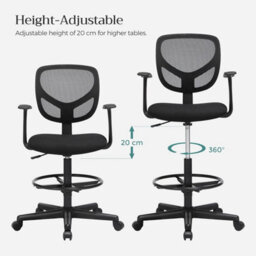 Songmics Drafting Stool Chair With Armrest, Mesh Office Chair, Ergonomic Painting Chair With Height Adjustable Footrest - thumbnail 3